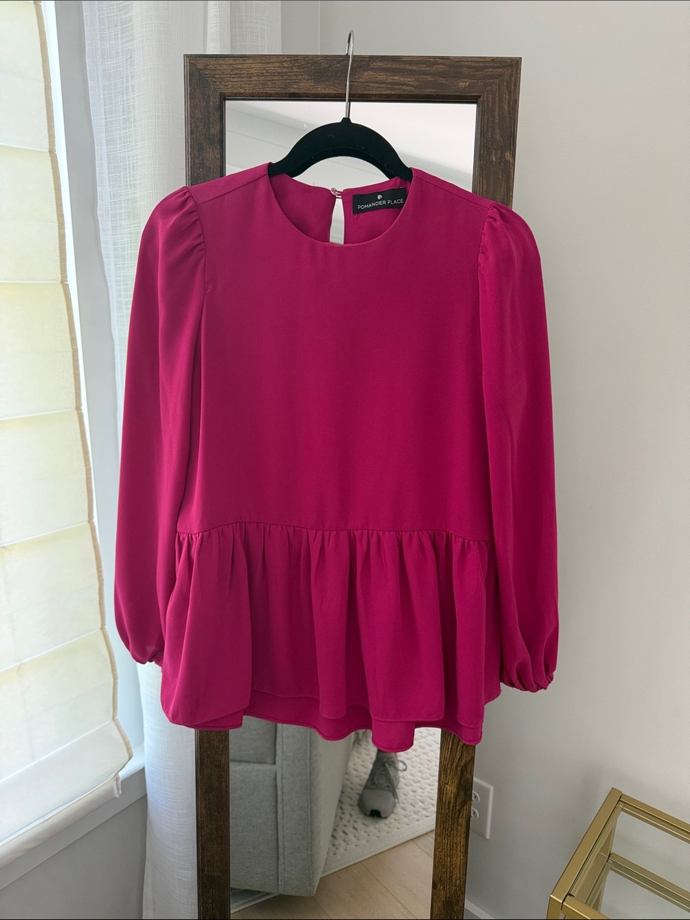 Tuckernuck Fuchsia Peplum Long-Sleeve Blouse